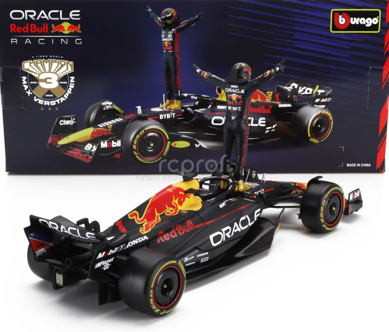 Bburago Red bull F1  Rb19 Team Oracle Red Bull Racing N 1 World Champion Season 2023 Max Verstappen 1:24 Matná Modrá Žlutá Červená