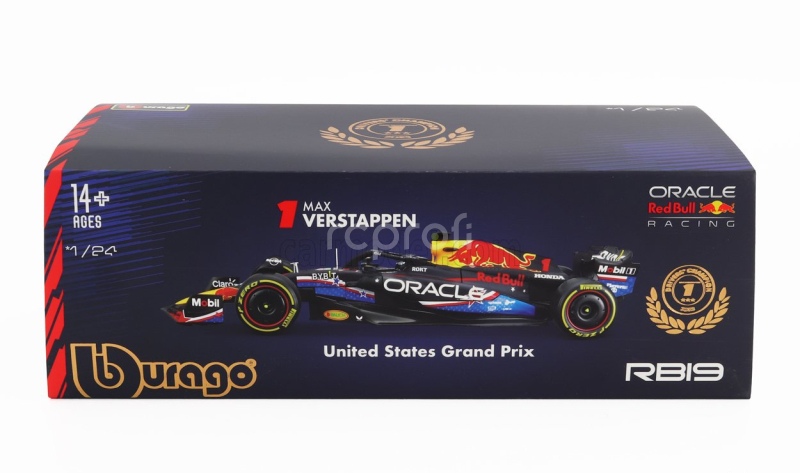 Bburago Red bull F1  Rb19 Team Oracle Red Bull Racing N 1 World Champion Winner Austin Usa Gp 2023 Max Verstappen - With Pilot And Showcase 1:24 Matt Blue