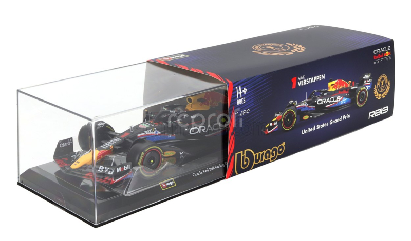 Bburago Red bull F1  Rb19 Team Oracle Red Bull Racing N 1 World Champion Winner Austin Usa Gp 2023 Max Verstappen - With Pilot And Showcase 1:24 Matt Blue