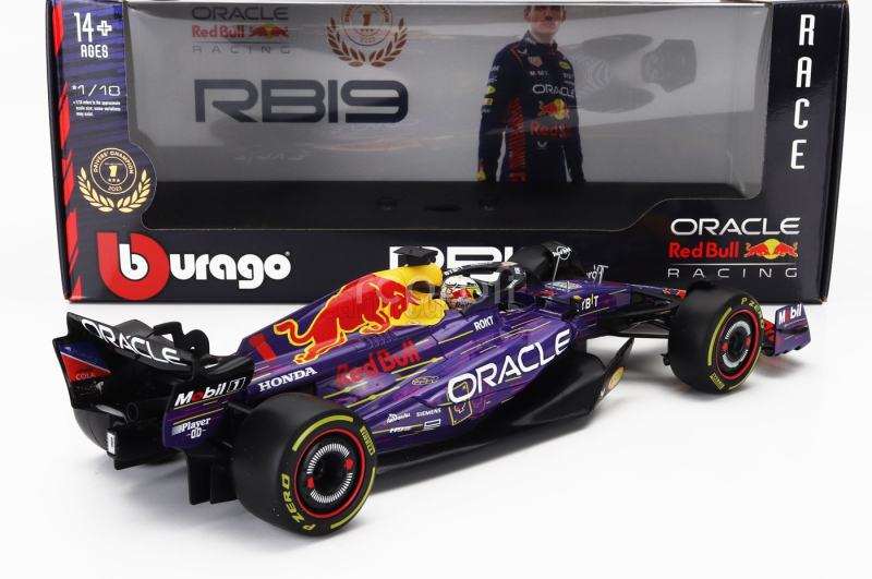 Bburago Red bull F1  Rb19 Team Oracle Red Bull Racing N 1 World Champion Winner Las Vegas Usa Gp 2023 Max Verstappen 1:18 Fialová Žlutá Červená
