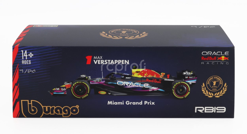 Bburago Red bull F1  Rb19 Team Oracle Red Bull Racing N 1 World Champion Winner Miami Gp 2023 Max Verstappen - With Pilot And Showcase 1:24 Matt Blue