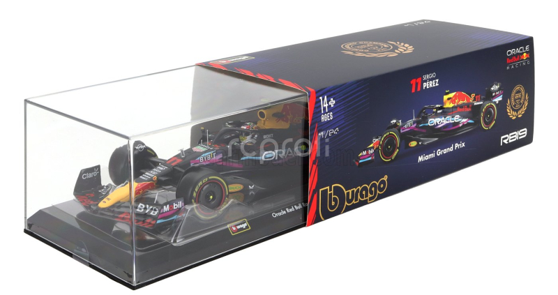 Bburago Red bull F1  Rb19 Team Oracle Red Bull Racing N 11 2nd Miami Gp 2023 Sergio Perez - With Pilot And Showcase 1:24 Matt Blue
