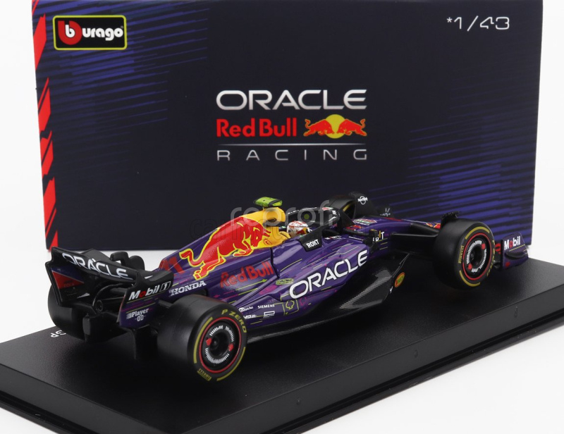 Bburago Red bull F1  Rb19 Team Oracle Red Bull Racing N 11 3rd Las Vegas Usa Gp 2023 Sergio Perez - With Pilot And Showcase 1:43 Fialová Žlutá Červená