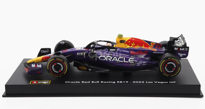 Bburago Red bull F1  Rb19 Team Oracle Red Bull Racing N 11 3rd Las Vegas Usa Gp 2023 Sergio Perez - With Pilot And Showcase 1:43 Fialová Žlutá Červená