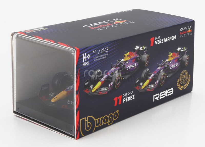 Bburago Red bull F1  Rb19 Team Oracle Red Bull Racing N 11 3rd Las Vegas Usa Gp 2023 Sergio Perez - With Pilot And Showcase 1:43 Fialová Žlutá Červená