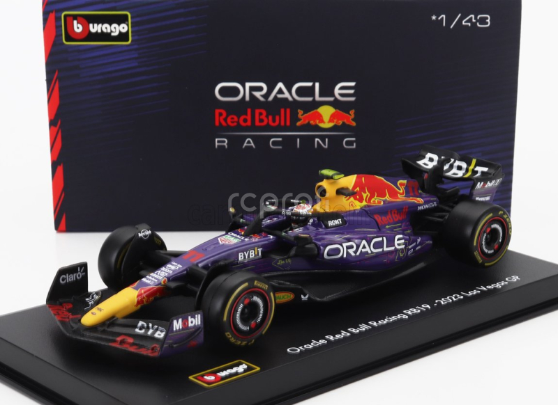Bburago Red bull F1  Rb19 Team Oracle Red Bull Racing N 11 3rd Las Vegas Usa Gp 2023 Sergio Perez - With Pilot And Showcase 1:43 Fialová Žlutá Červená