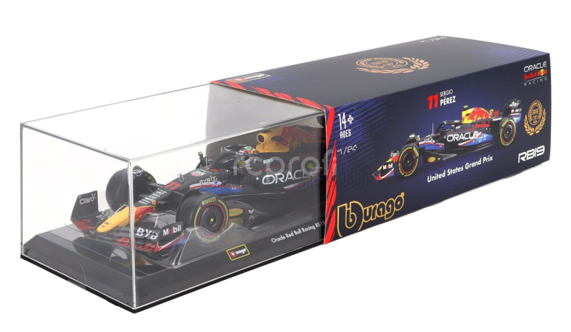 Bburago Red bull F1  Rb19 Team Oracle Red Bull Racing N 11 4th Austin Usa Gp 2023 Sergio Perez - With Pilot And Showcase 1:24 Matt Blue