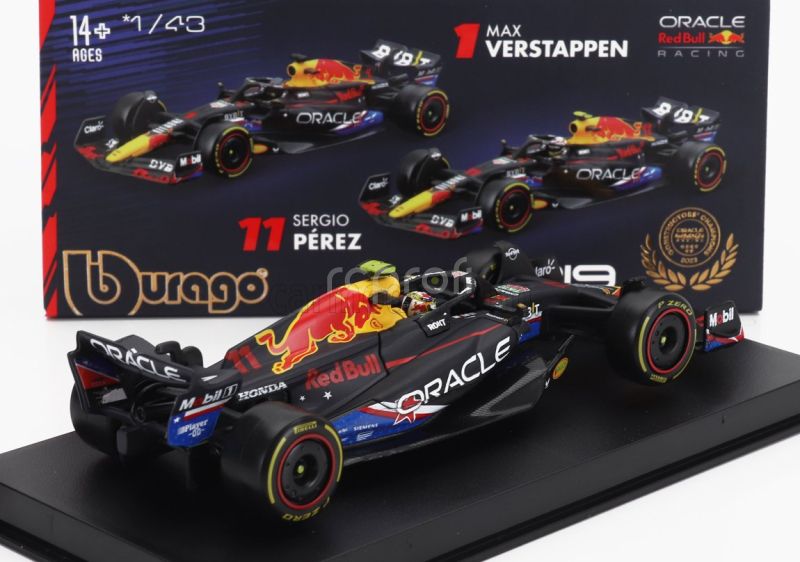 Bburago Red bull F1  Rb19 Team Oracle Red Bull Racing N 11 4th Austin Usa Gp 2023 Sergio Perez - With Pilot And Showcase 1:43 Matt Blue