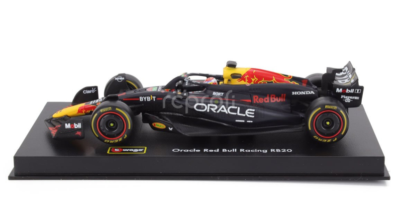 Bburago Red bull F1  Rb20 Team Oracle Red Bull Racing N 1 World Champion Season 2024 Max Verstappen - With Pilot And Showcase 1:43 Modrá Žlutá Červená