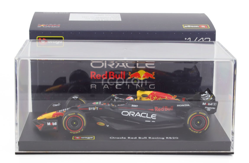 Bburago Red bull F1  Rb20 Team Oracle Red Bull Racing N 1 World Champion Season 2024 Max Verstappen - With Pilot And Showcase 1:43 Modrá Žlutá Červená