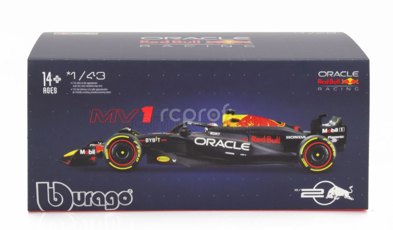 Bburago Red bull F1  Rb20 Team Oracle Red Bull Racing N 1 World Champion Season 2024 Max Verstappen - With Pilot And Showcase 1:43 Modrá Žlutá Červená