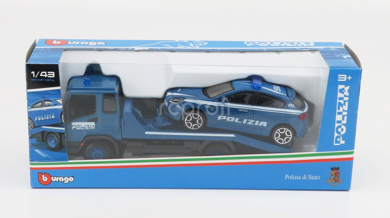 Bburago Truck Soccorso Stradale With Alfa Romeo Giulietta Polizia 2010 - Carro Attrezzi - Wrecker Road Service 1:43 Světle Modrá
