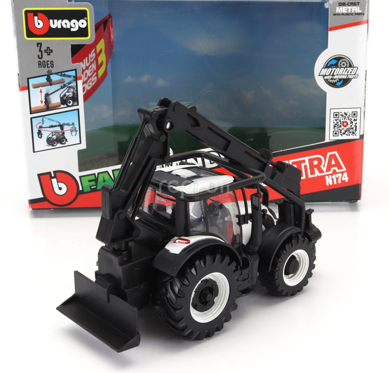 Bburago Valtra N174 Tractor Crane Loader 2017 1:50 Bílá Černá