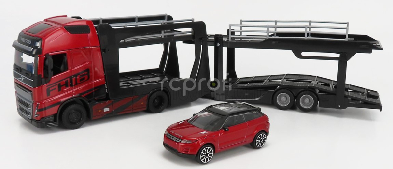 Bburago Volvo Fh16 Xl 750 Euro 6 Cab Truck Car Transporter With Land Rover Range Evoque Lrx 2-door 2011 1:43 Red Met