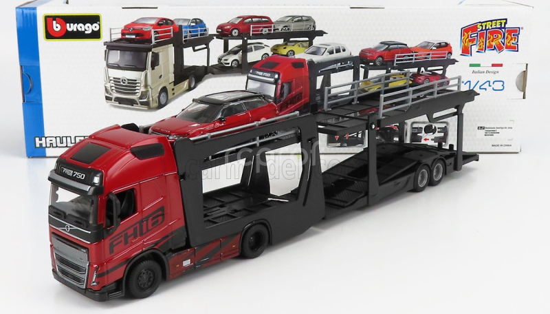 Bburago Volvo Fh16 Xl 750 Euro 6 Cab Truck Car Transporter With Land Rover Range Evoque Lrx 2-door 2011 1:43 Red Met