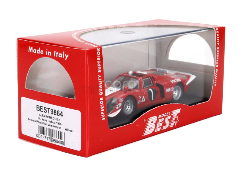 Best-model Alfa romeo 33.2 N 1 Winner 6h Nova Lisboa 1970 Antonio Peixihno - Van Rooyen 1:43 Červená Bílá