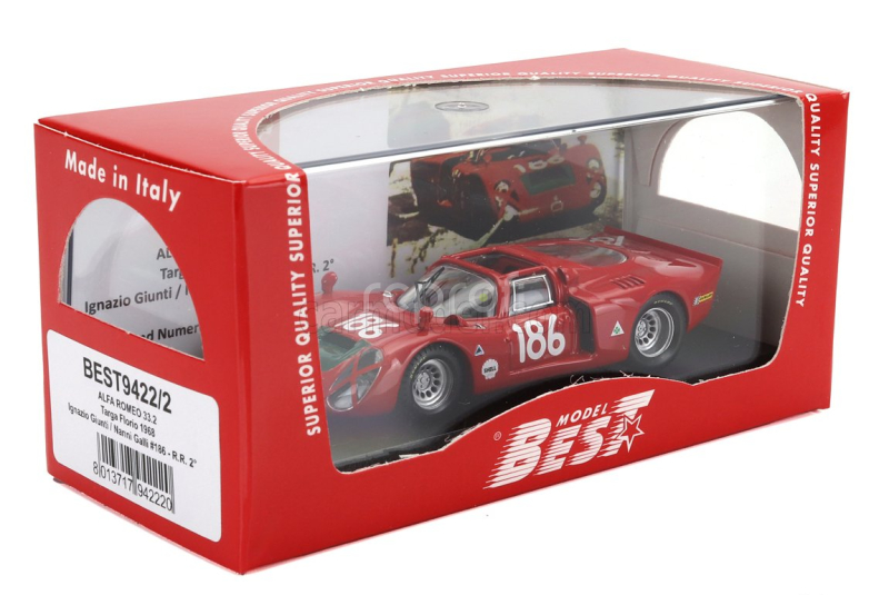 Best-model Alfa romeo 33.2 Team Autodelta Spa N 180 Targa Florio 1968 Ignazio Ginti - Nanni Galli 1:43 Red