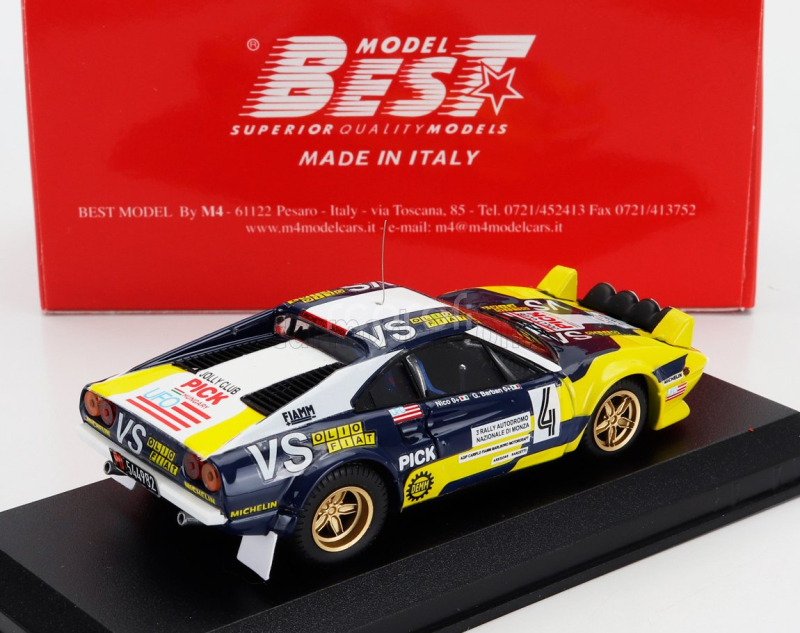 Best-model Ferrari 308 Gtb Gr.4 Team Jolly Club (night Version) N 4 2nd Rally Monza 1980 Nico - Giorgio Barban 1:43 Žlutá Modrá