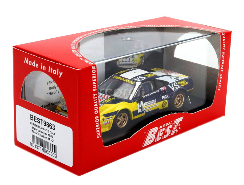 Best-model Ferrari 308 Gtb Gr.4 Team Jolly Club (night Version) N 4 2nd Rally Monza 1980 Nico - Giorgio Barban 1:43 Žlutá Modrá
