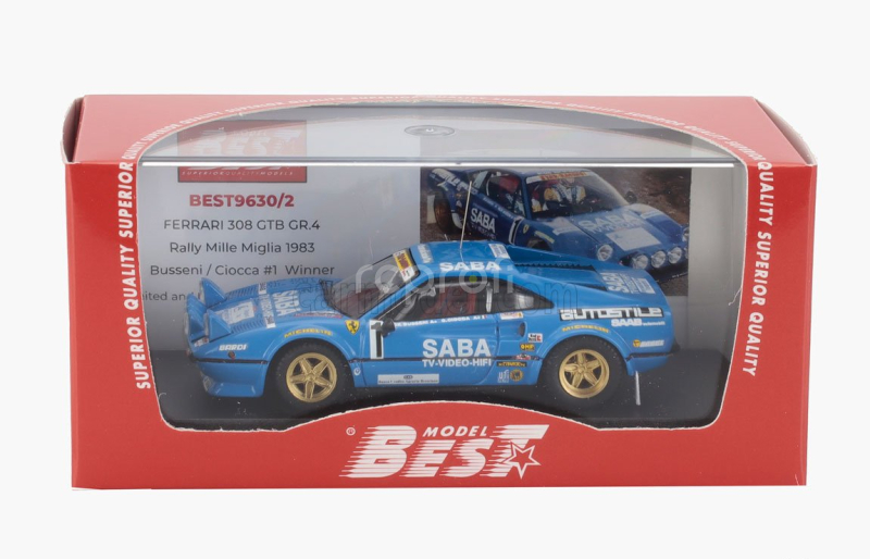 Best-model Ferrari 308 Gtb Team Saba (night Version) N 1 Winner Rally Mille Miglia 1983 Nicola Busseni - Daniele Ciocca 1:43 Blue