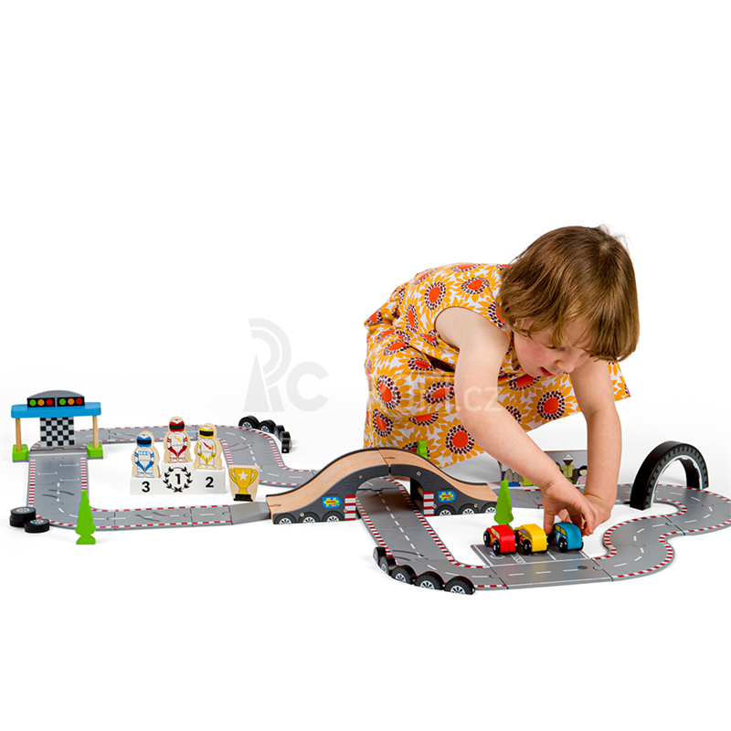 Bigjigs Rail Dřevěná autodráha závodní den