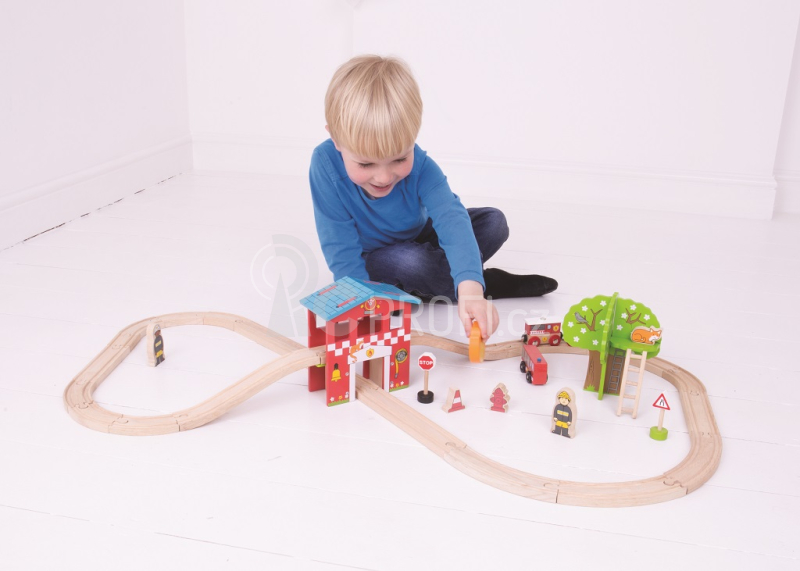 Bigjigs Rail Dřevěná vláčkodráha hasičská stanice