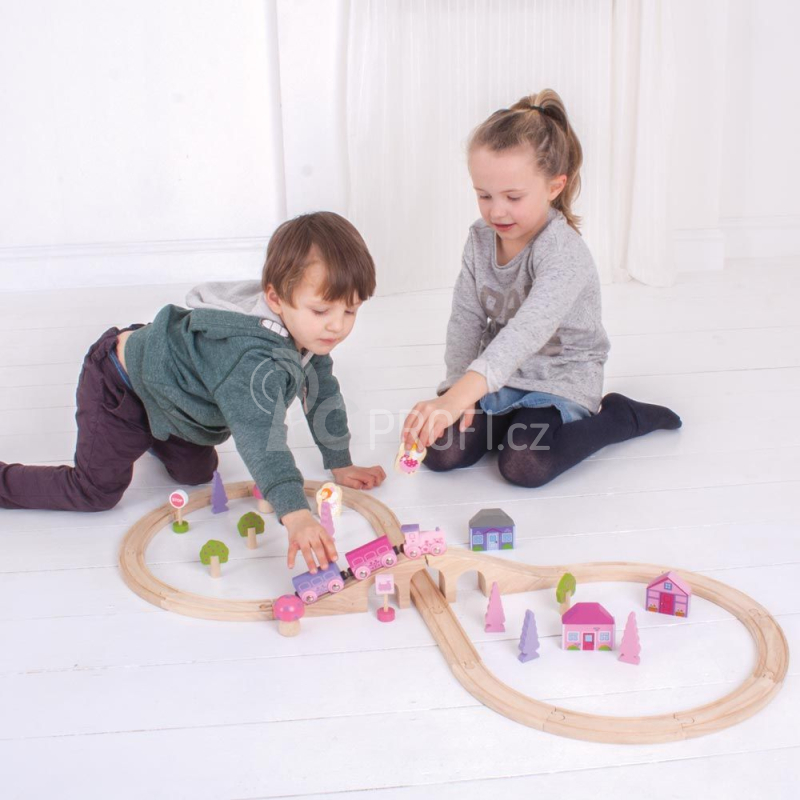 Bigjigs Rail Dřevěná vláčkodráha osmička pro princezny 35 dílů