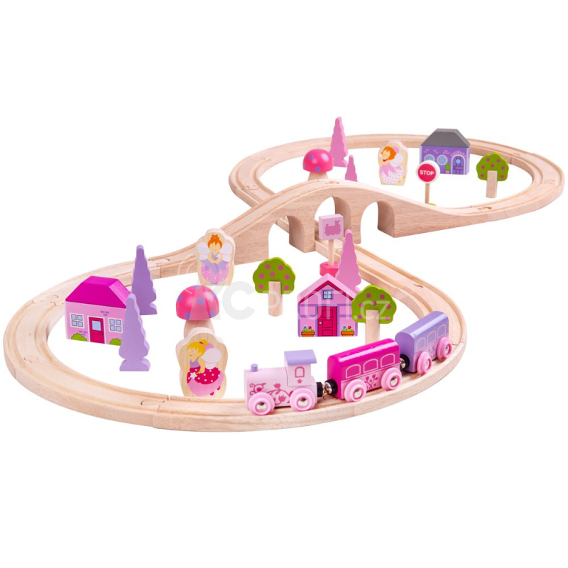 Bigjigs Rail Dřevěná vláčkodráha osmička pro princezny 35 dílů - poškozený obal