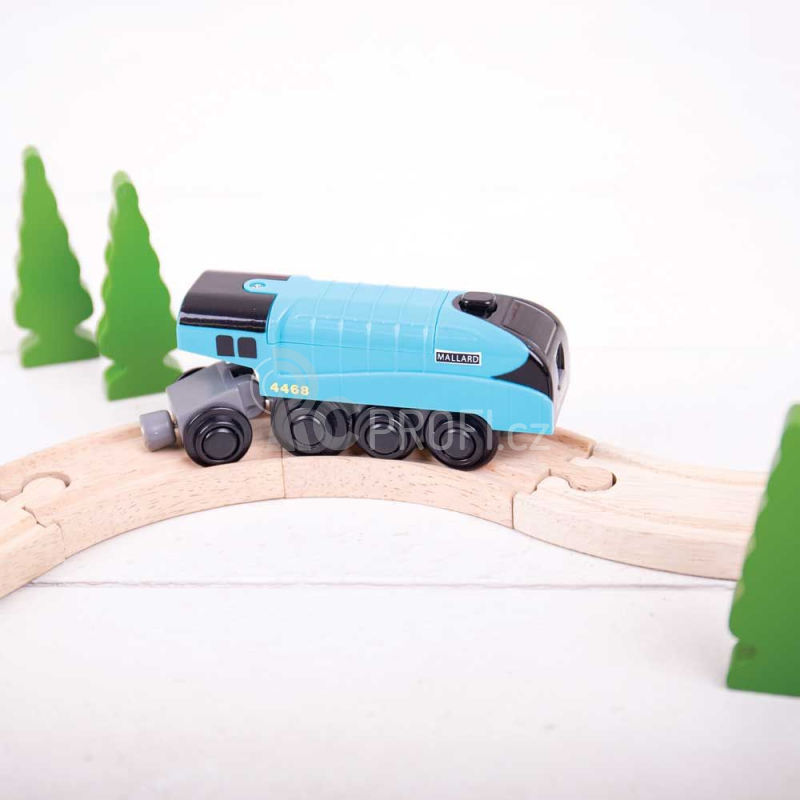 Bigjigs Rail Elektrická lokomotiva Mallard modrá