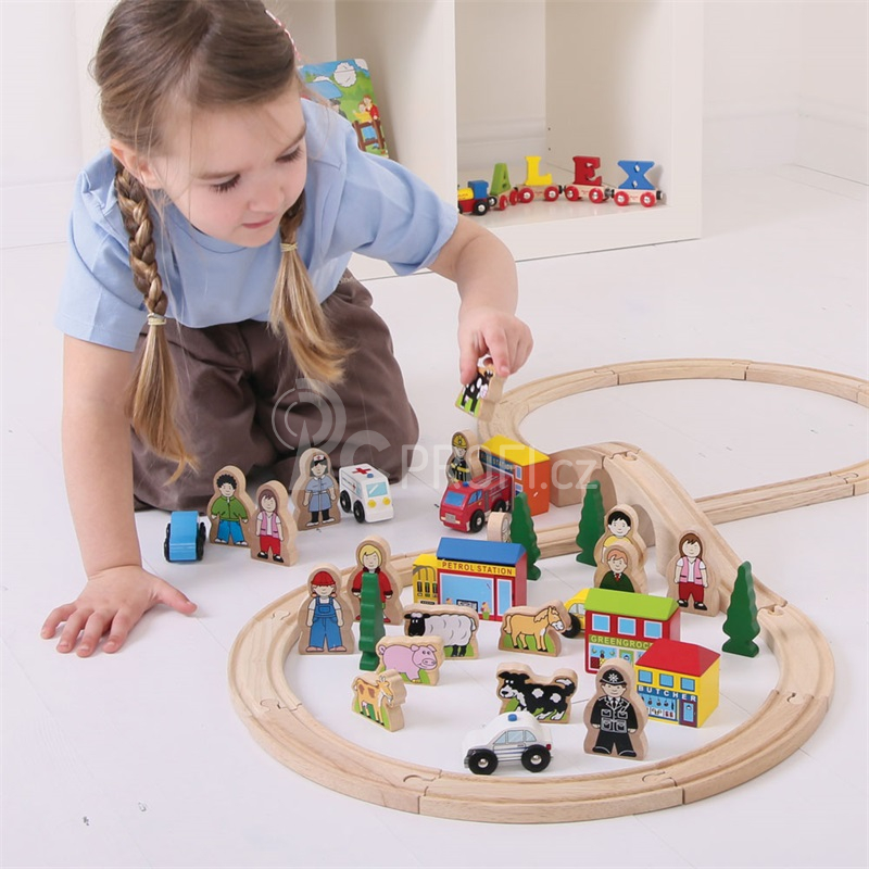 Bigjigs Rail Velká sada příslušenství dřevěné vláčkodráhy