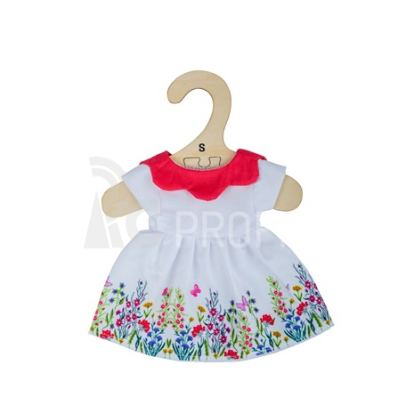 Bigjigs Toys Bílé květinové šaty s červeným límečkem pro panenku 28 cm