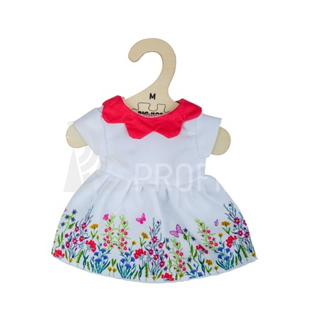Bigjigs Toys Bílé květinové šaty s červeným límečkem pro panenku 34 cm