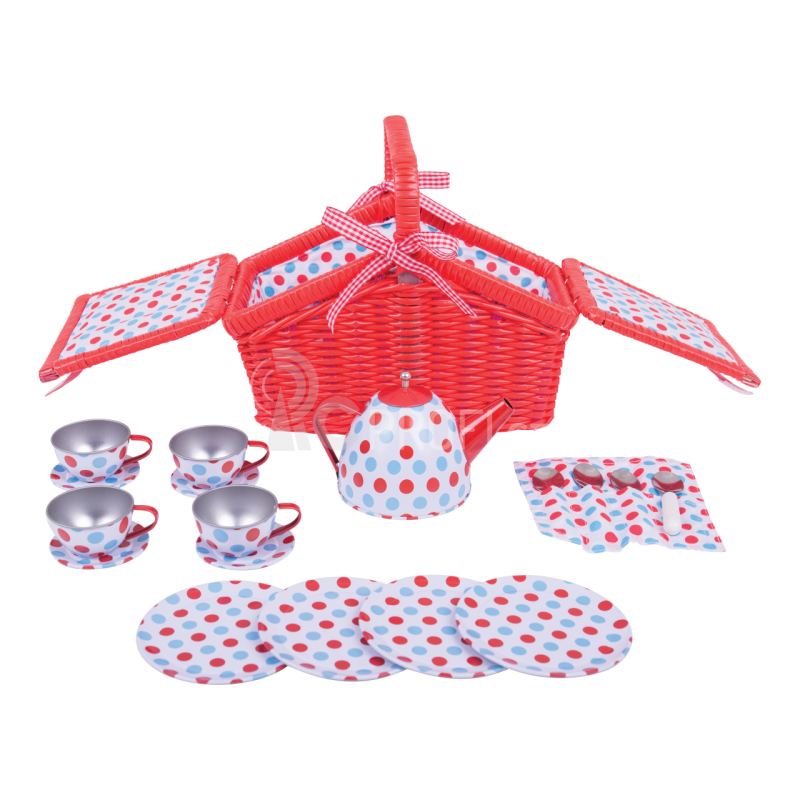 Bigjigs Toys Čajová puntíkovaná sada v piknikovém koši