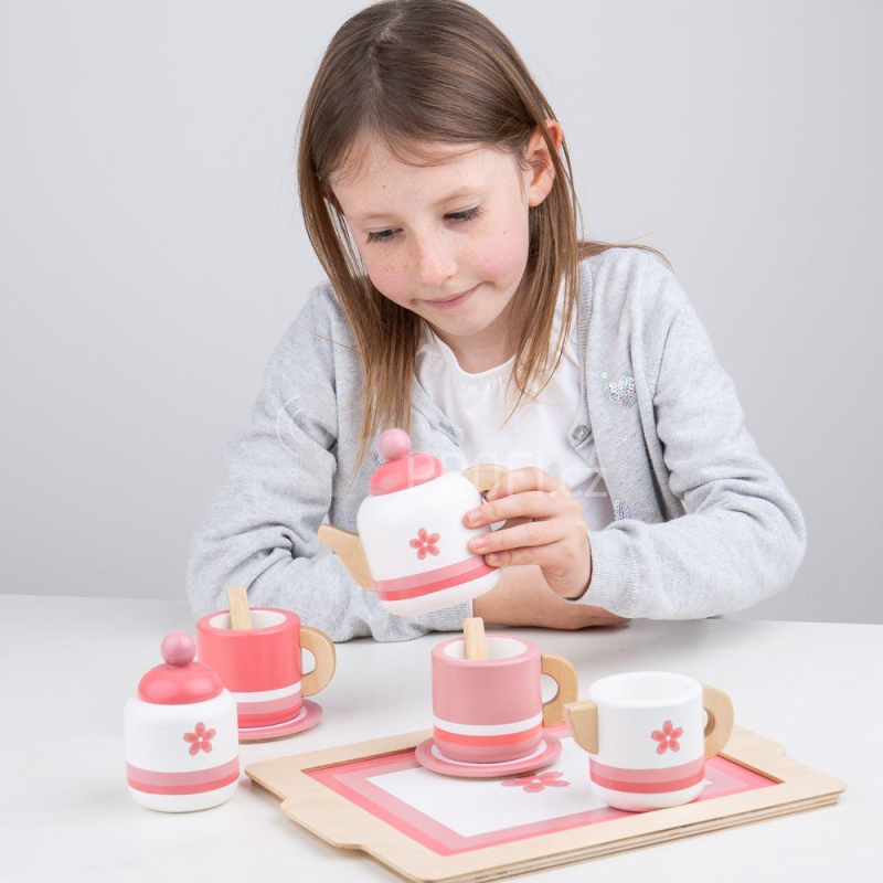 Bigjigs Toys Dřevěná čajová sada růžová poškozený obal