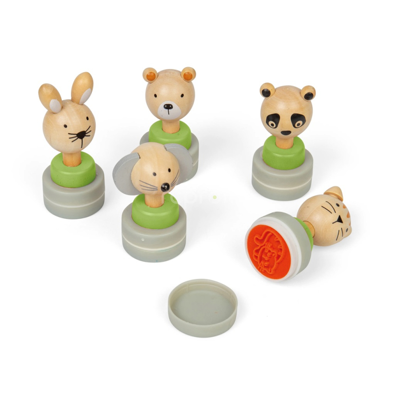 Bigjigs Toys Dřevěná inkoustová razítka Zvířátka 5 ks