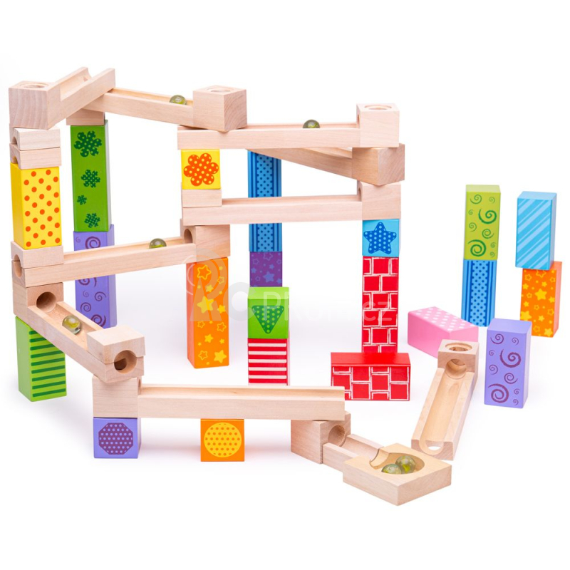Bigjigs Toys Dřevěná kuličková dráha barevná - poškozený obal