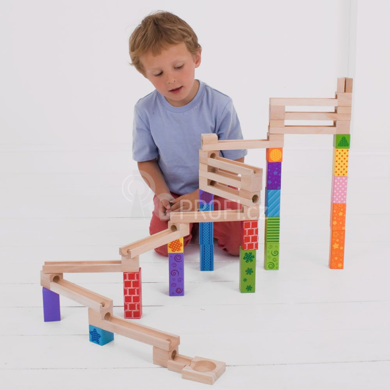 Bigjigs Toys Dřevěná kuličková dráha barevná - poškozený obal