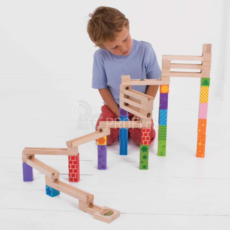 Bigjigs Toys Dřevěná kuličková dráha barevná - poškozený obal