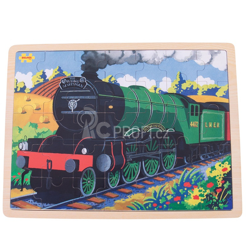 Bigjigs Toys Dřevěné puzzle historický vlak Flying Scotsman 35 dílků