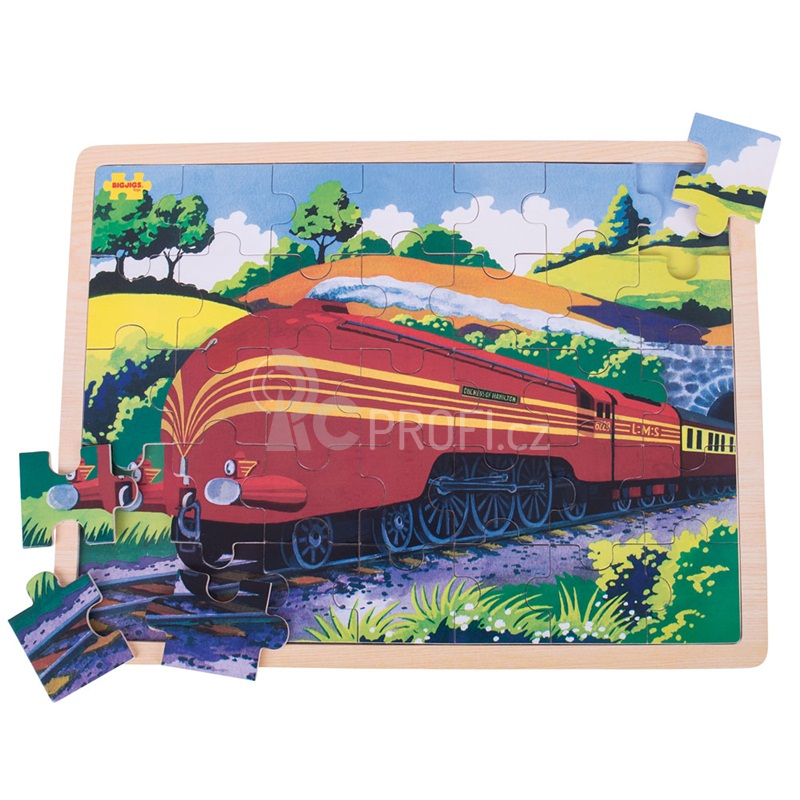 Bigjigs Toys Dřevěné puzzle historický vlak Vévodkyně z Hamiltnu 35 dílků