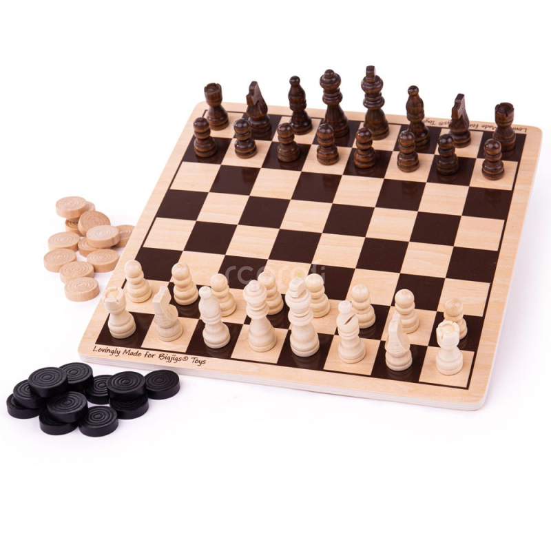 Bigjigs Toys Dřevěné šachy a dáma - poškozený obal