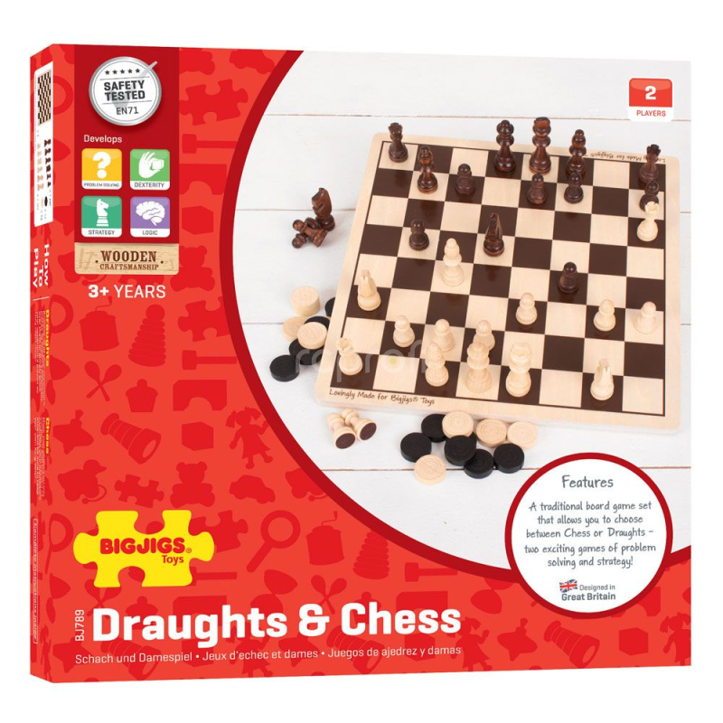 Bigjigs Toys Dřevěné šachy a dáma - poškozený obal