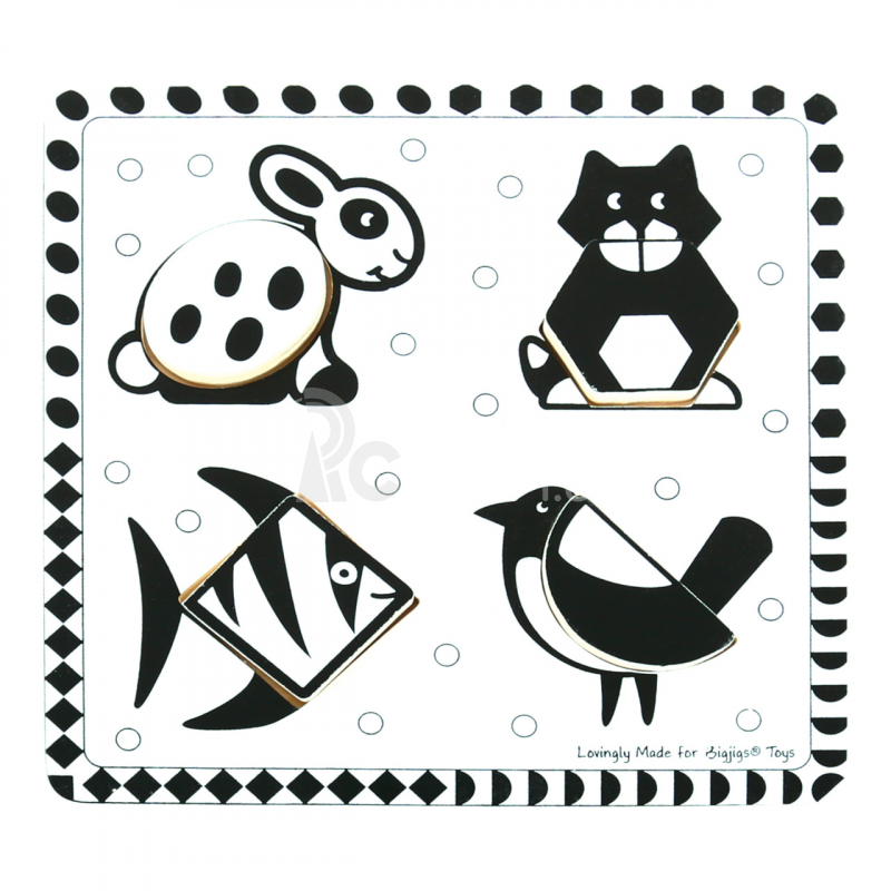 Bigjigs Toys Dřevěné vkládací puzzle černobílé tvary 2