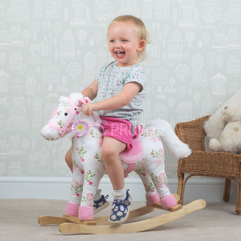 Bigjigs Toys Dřevěný houpací kůň s květy