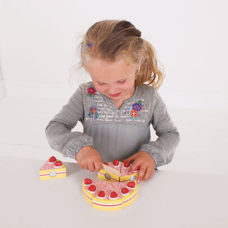 Bigjigs Toys Dřevěný krájecí dort s jahodami Poškozený obal