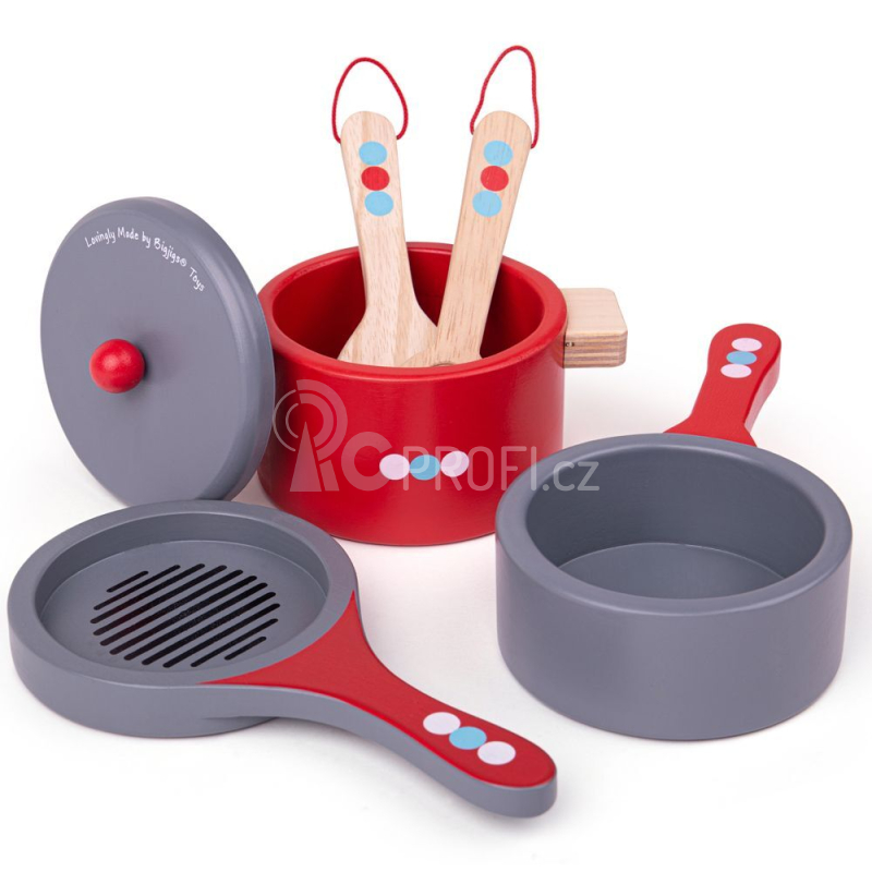 Bigjigs Toys Dřevěný set nádobí s puntíky poškozený obal
