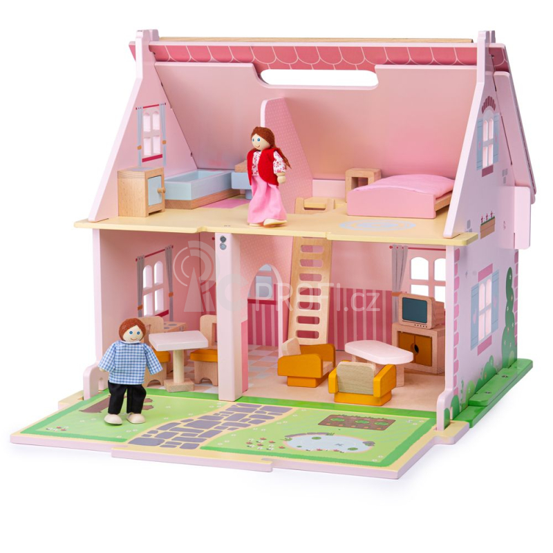 Bigjigs Toys Přenosný dřevěný domeček pro panenky - poškozený obal