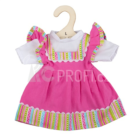 Bigjigs Toys Růžové šaty s pruhovaným lemováním pro panenku 38 cm
