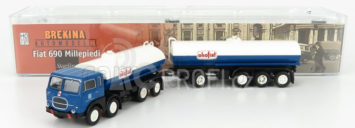 Brekina plast Fiat 690 Millepiedi Tanker Truck Olio Fiat 1960 1:87 Modrá Černá Bílá