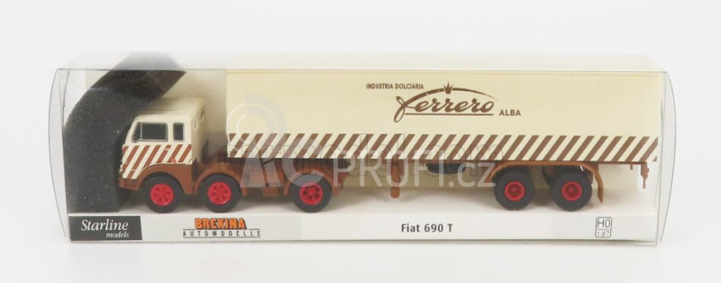 Brekina plast Fiat 690 T Truck 3-assi Telonato Industria Dolciaria Ferrero 1960 1:87 Béžově Hnědá